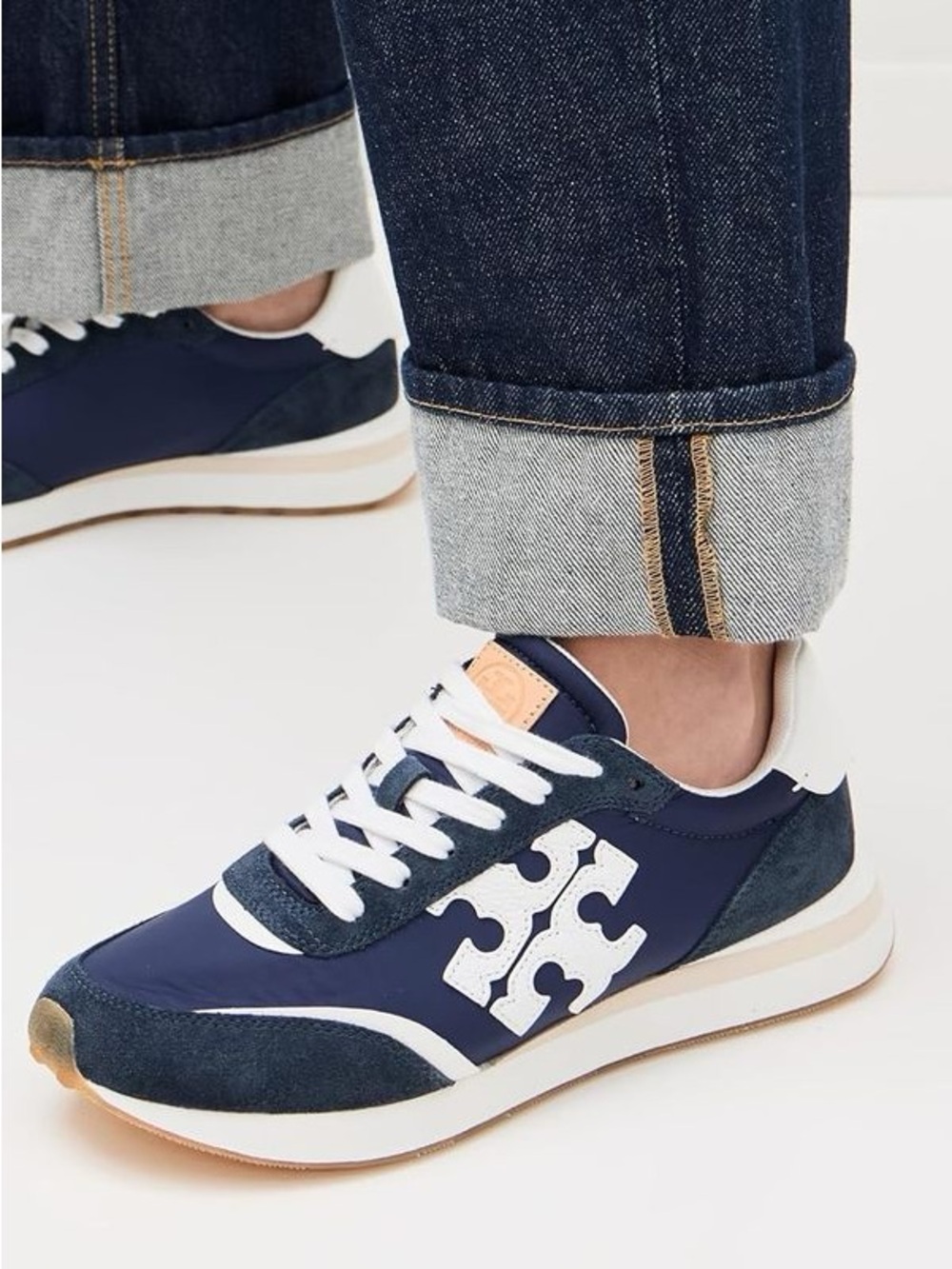 Tory Burch Destiny Trainer Sneaker Double T Navy Suede Size 9